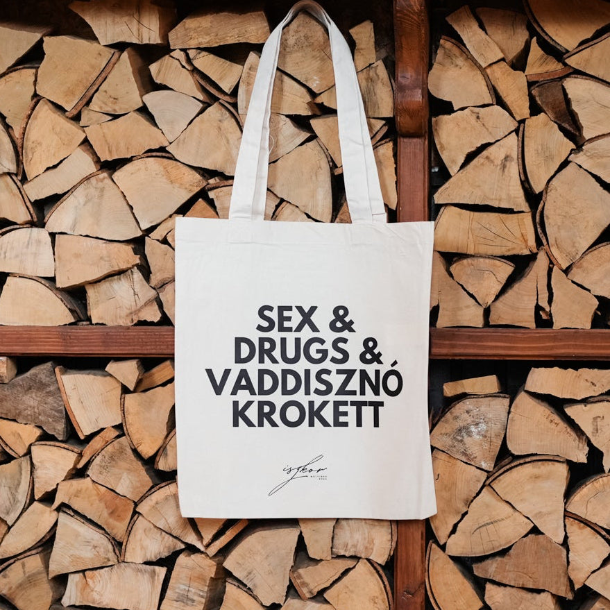 Iszkor vászontáska – „sexs, durgs & vaddisznó krokett”